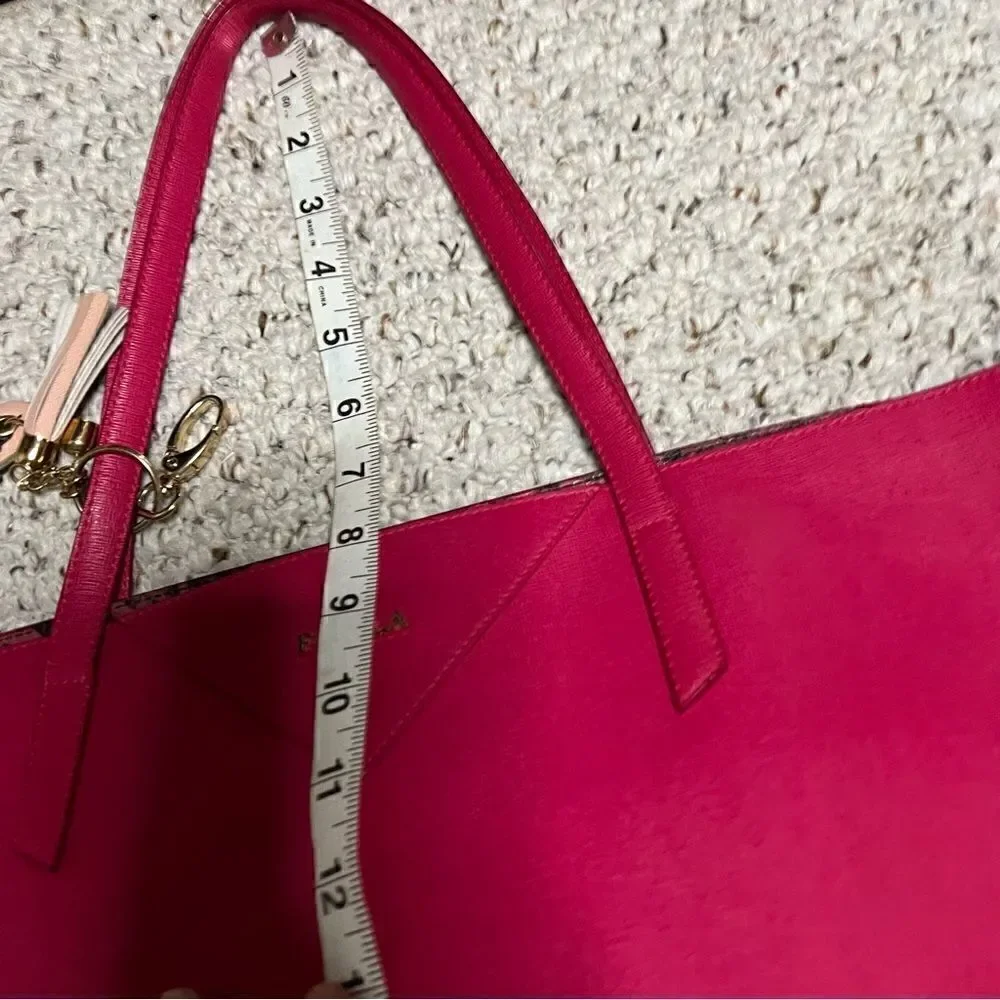 FURLA  Pink Leather Tote Bag with Eiffel Tower Charm Leopard Print Interior